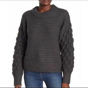 NWT Elodie Popcorn Bubble Sleeve Crewneck Sweater Gray Size Small